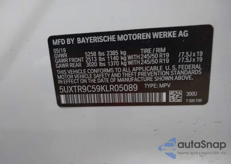 2019 BMW X3 xDrive30I z USA, uszkodzony, nr VIN 5UXTR9C59KLR05089